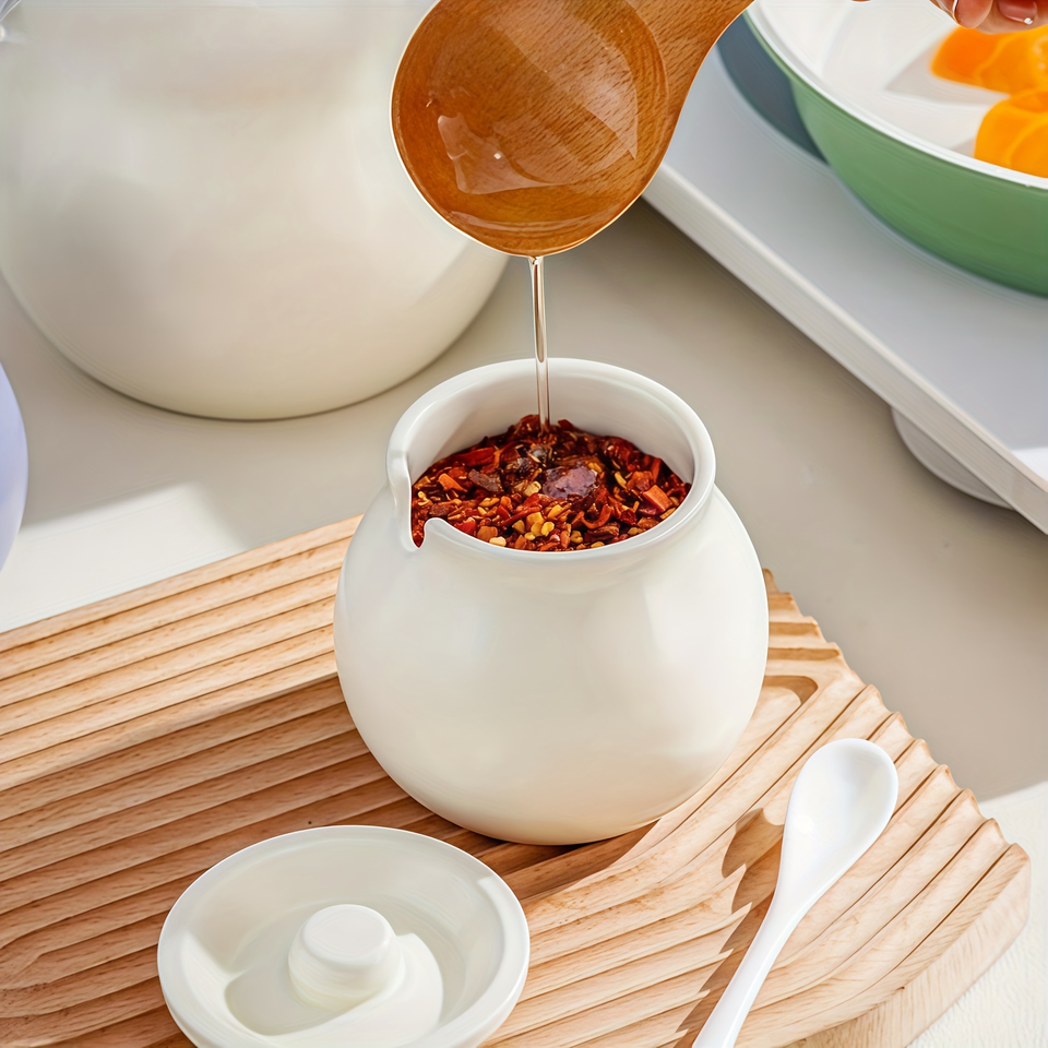 Modern Ceramic Honey Jar with Lid - Kitchen Storage for Sugar, Honey, Coffee & Spices Freshness Portable Design