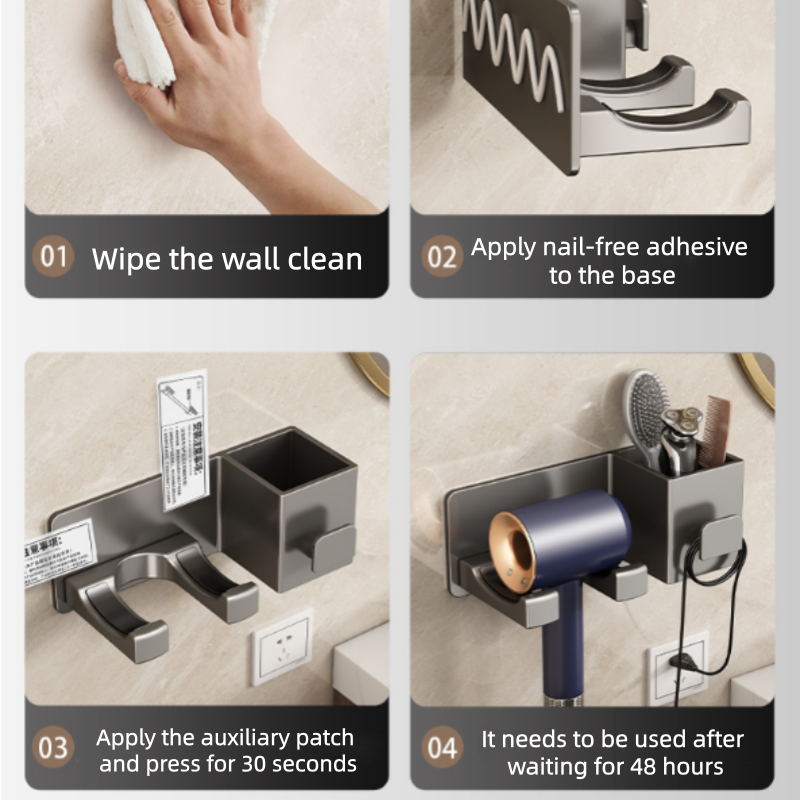 Modern Wall-Mounted Bathroom Storage Shelf for Hair Dryer and Cosmetics