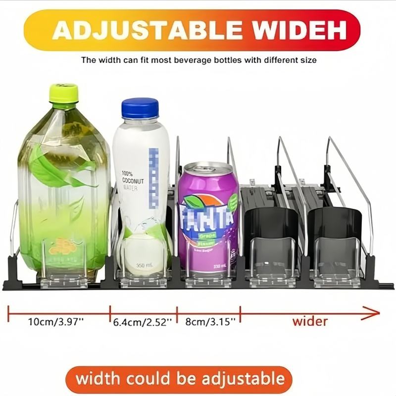 Automatic Beverage Dispenser with Sliding Function for Refrigerator, Drink Organizer for Cans and Bottles