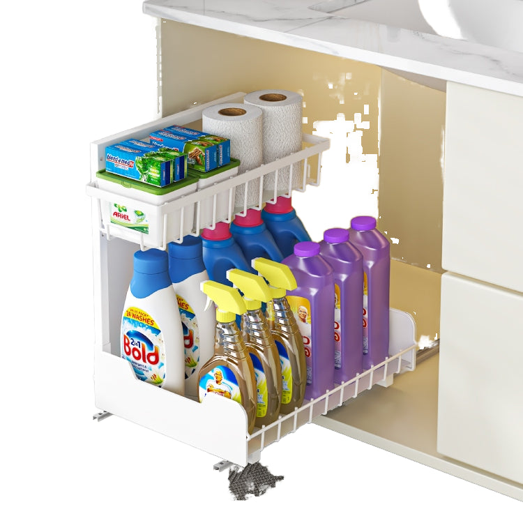 2-Tier Non-Perforated Metal Spice Rack Organizer Stand Storage Box for Kitchen Bathroom Pull-Out Spice Storage