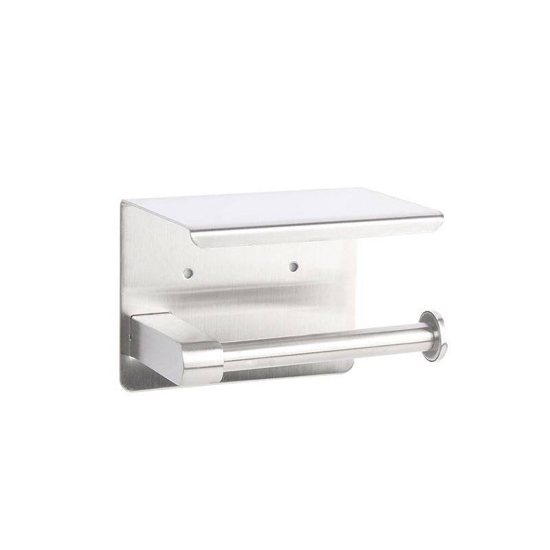Silver Bathroom Kitchen Storage Stainless Steel Toilet Paper Roll Holder with Shelf