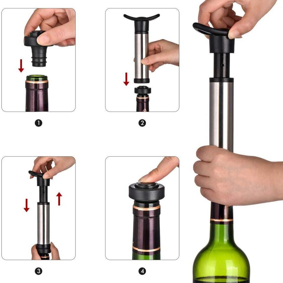 Reusable Wine Pump Topper Set with Leak-Free Joystick Air Bottle Sealers and Vacuum Wine Topper - Unique Gift Set