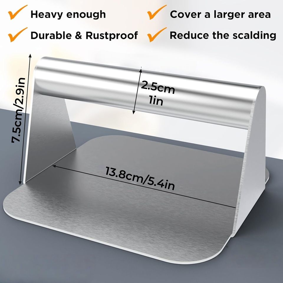Stainless Steel Flat Bottom Square Spatula Non-Stick Grill Kitchen Tool Hamburger Burger Meat Press Poultry Meat Tools