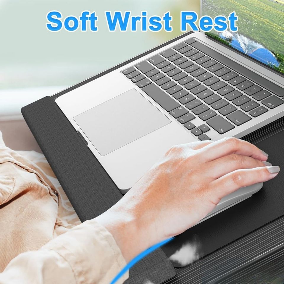 Large Portable Laptop Desk with Wrist Rest Mouse Pad Cushion Drawer Organizer for Adults to Organize Phones and Tablets