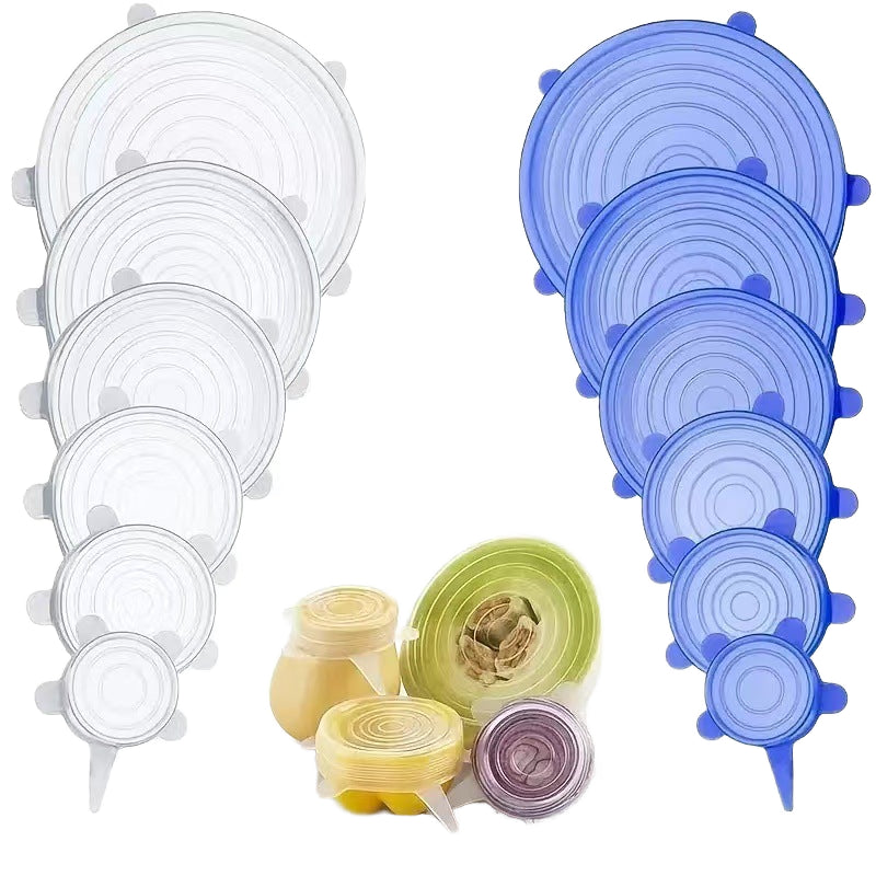 Silicone Stretch Crisper Lids Reusable Bowls Durable Food Storage Silicone Lid, 6 Sizes for Most Containers