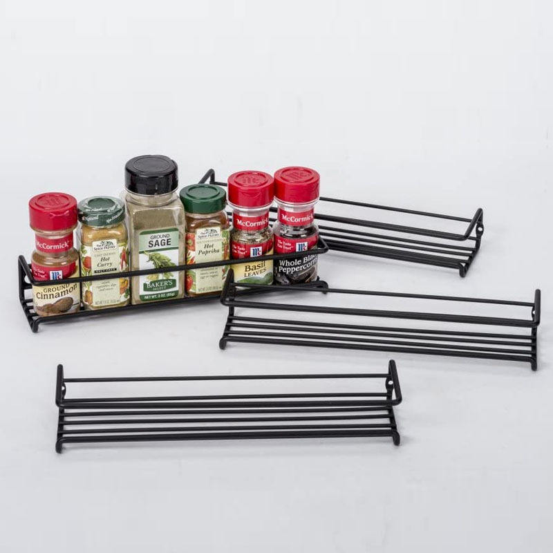 Kitchen Set with 2 Black Wall Mount Spice Jar Rack Organizer Metal Spice Rack for Cabinet Door