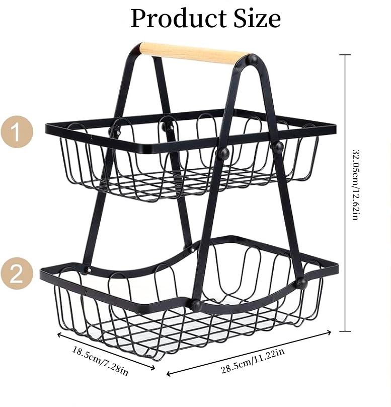 2 Tier Portable Metal Kitchen Shelf with Detachable Fruit Holder