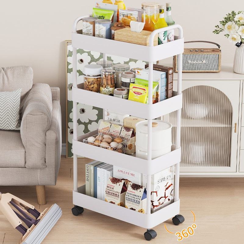 Multifunctional Metal Cart with 3/4 Layers, Easy to Assemble, Rolling Cart, Suitable for Kitchen/Bathroom/Laundry Room