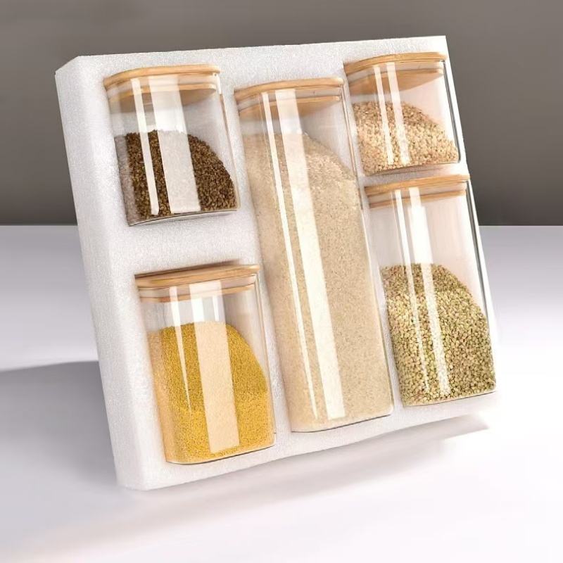 High-Quality Glass Storage Jars Set with Lids, Food Containers, Moisture-Resistant Storage Bins