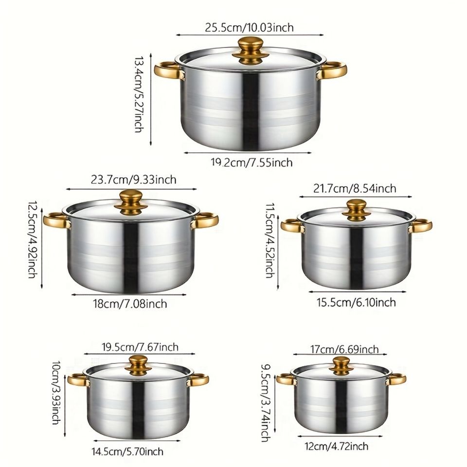 5-Piece Stainless Steel Non-Stick Cookware Set with Pot Pans Casserole Soup Pot Kitchen Utensils