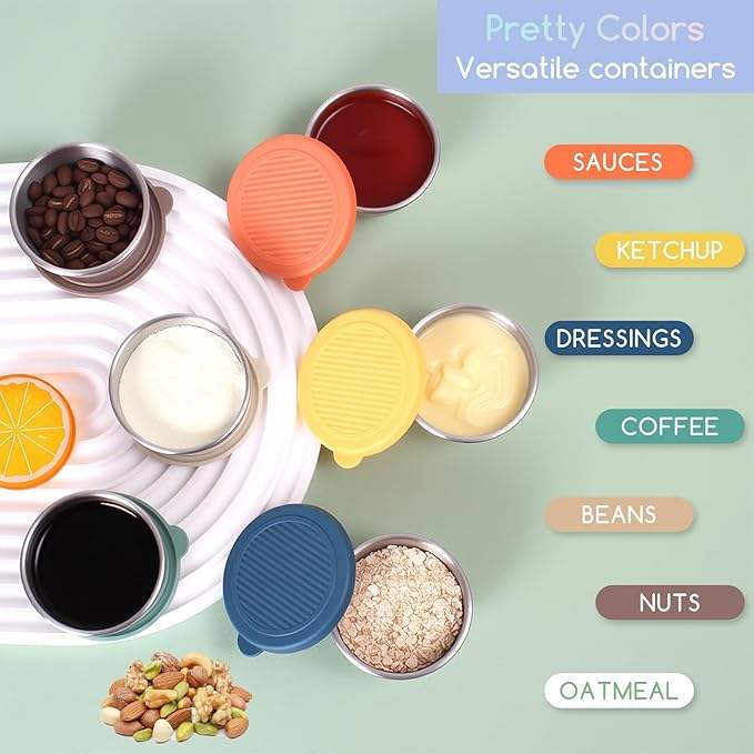 Salad Dressing Container with Leakproof Silicone Lids, Perfect for Lunchboxes, Picnics, Meal Prep, and Storage