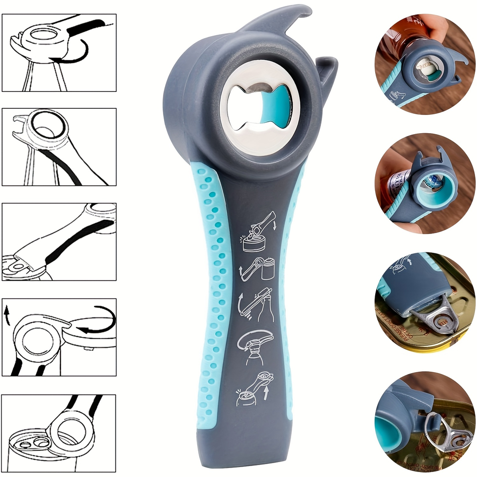 4 in 1 Quick Lid Cap Grip Twist Remover Kitchen Tool Can Opener Bottle Opener Corkscrew & Opener Grip