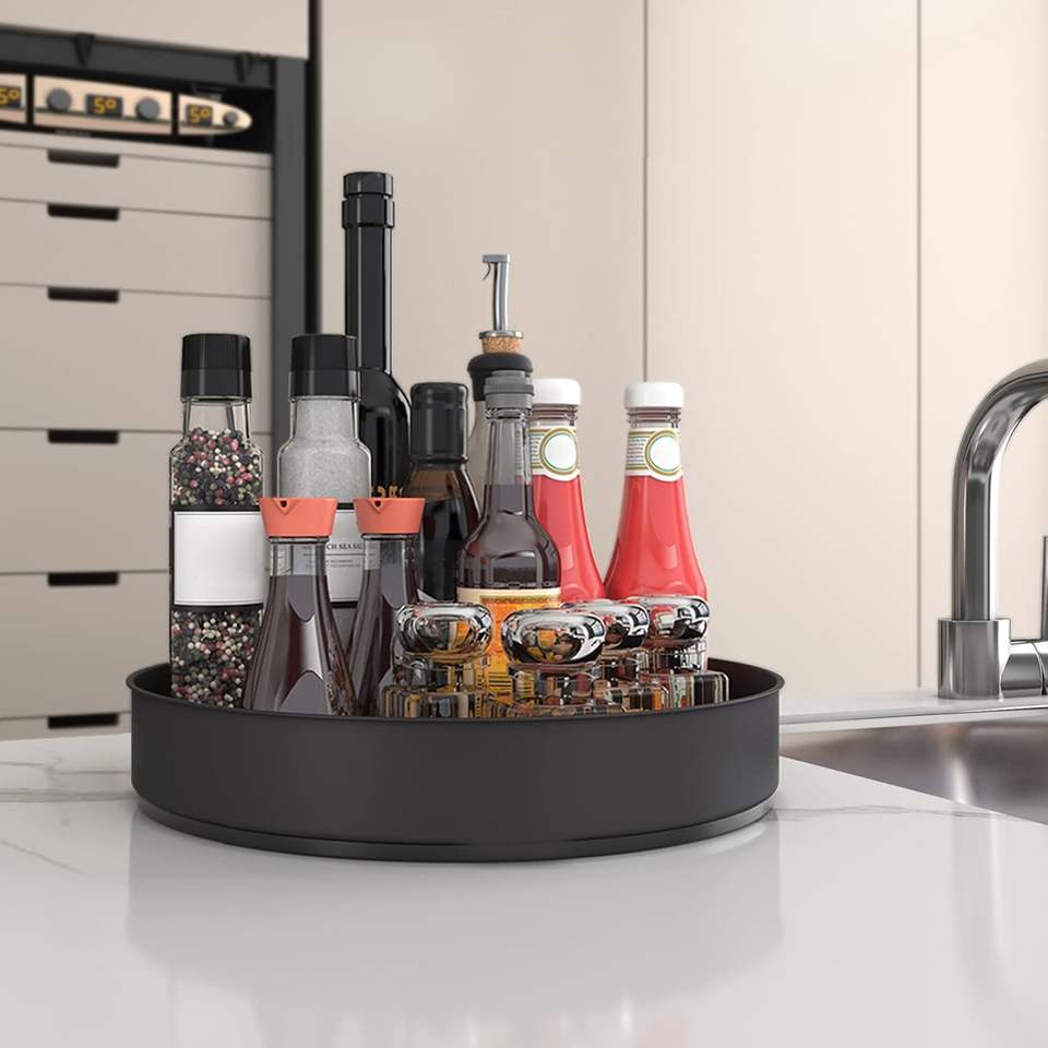 Stainless Steel Lazy Susan Spice Rack Turntable for Pantry Cabinet Decorative Trays Storage Container Organizer