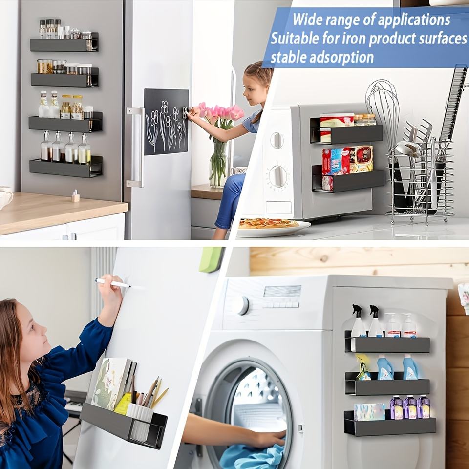 Magnetic Spice Rack - Space-Saving Kitchen Organizer for Refrigerator - Wall-Mounted Metal Organizer