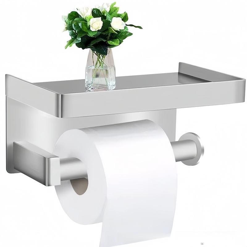 Bathroom Toilet Paper Holder with Phone Shelf Wall Mount