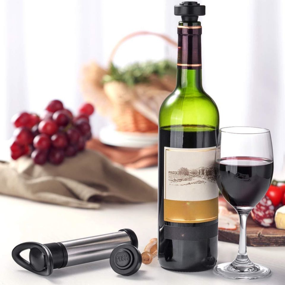 Reusable Wine Pump Topper Set with Leak-Free Joystick Air Bottle Sealers and Vacuum Wine Topper - Unique Gift Set