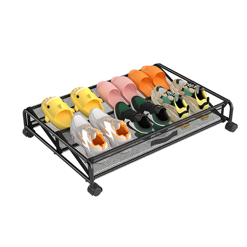 Multifunctional Modern Iron Bed Storage Box Shoe Rack with Wheels for Shoe Organization Under Bed