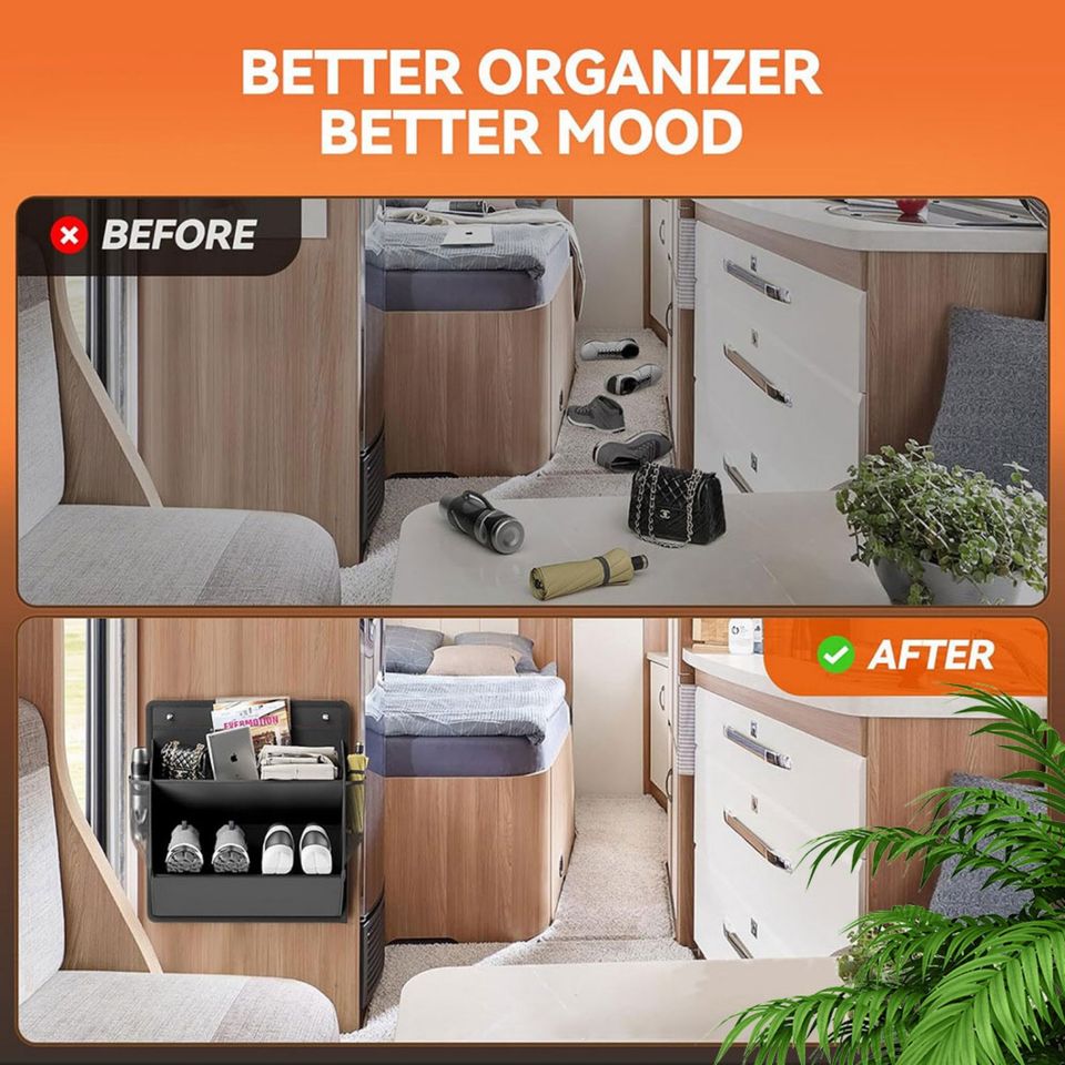 Canvas RV Wall-Mounted Shoe Rack Freestanding Space-Saving with Large Deep Pockets for Boot Storage Camper Cabinet Storage Bags