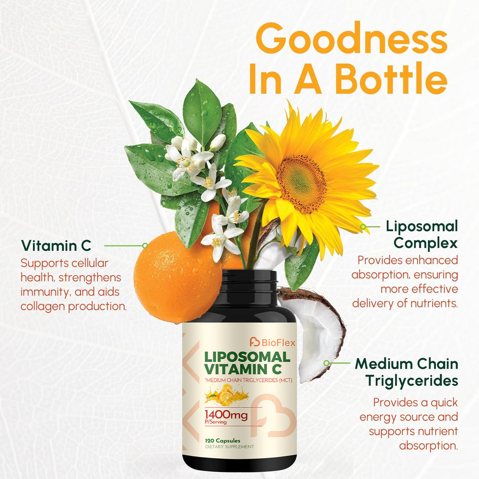 BioFlex Vegan Ascorbic Acid Vitamin C Capsules with Liposomal Complex for Immune and Joint Health Support