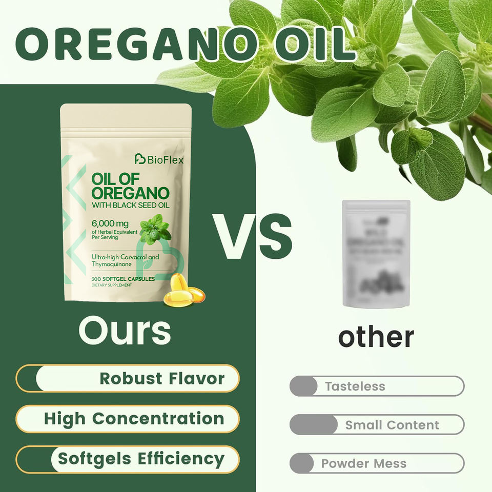 BioFlex Wholesale Private Label Natural Herbal Formula Bio-Oregano Oil with Black Seed Oil Softgel Capsules Dietary Supplement