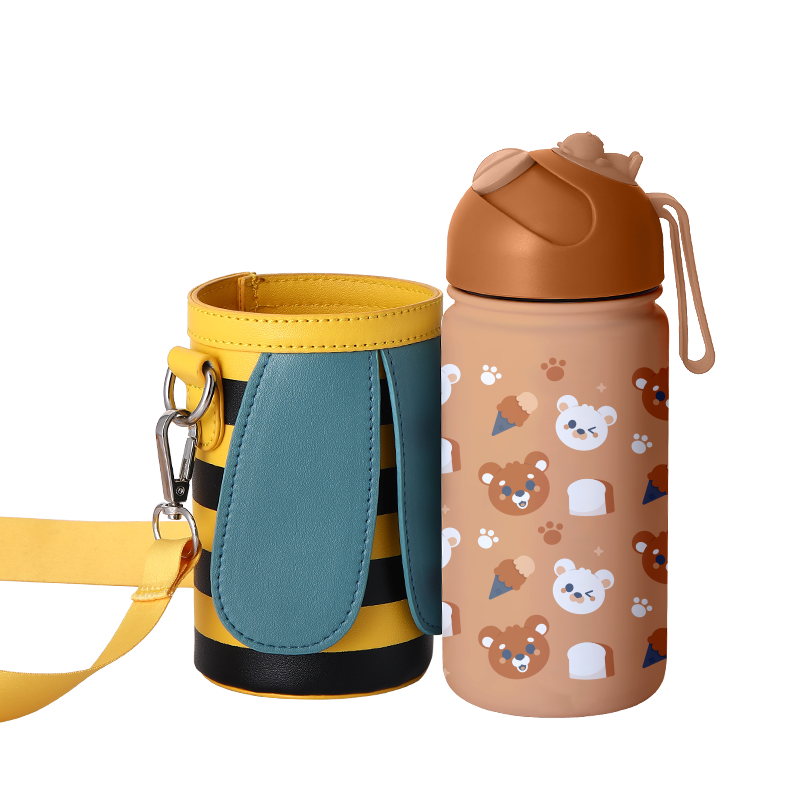 Kids' 14oz Water Bottle with Cute Bee Cup Sleeve and Portable Sweet Water Bottle