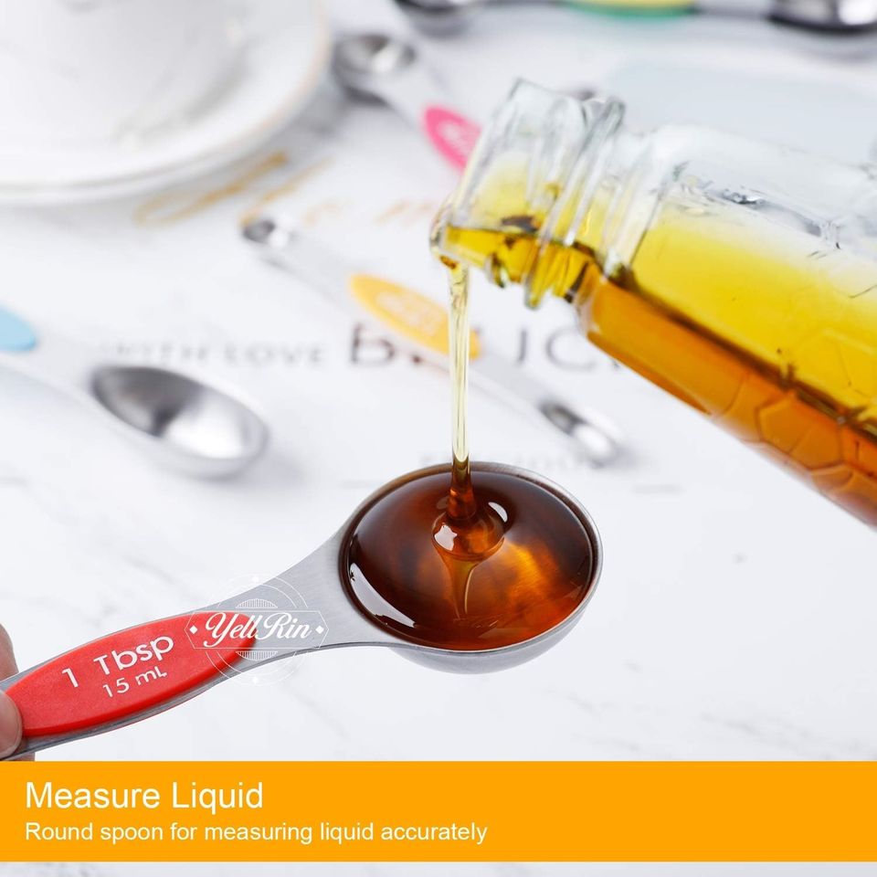 Stainless Steel Magnetic Stacked Measuring Spoons Set 7-Piece 2-Sided Spoons with 1 Leveler Double End Head Bakery Tools