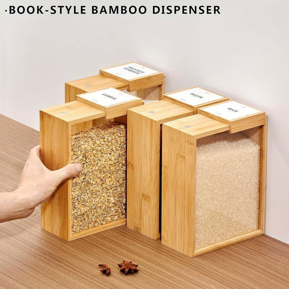 Bamboo Food Storage Box - Transparent Glass Container for Kitchen Organization