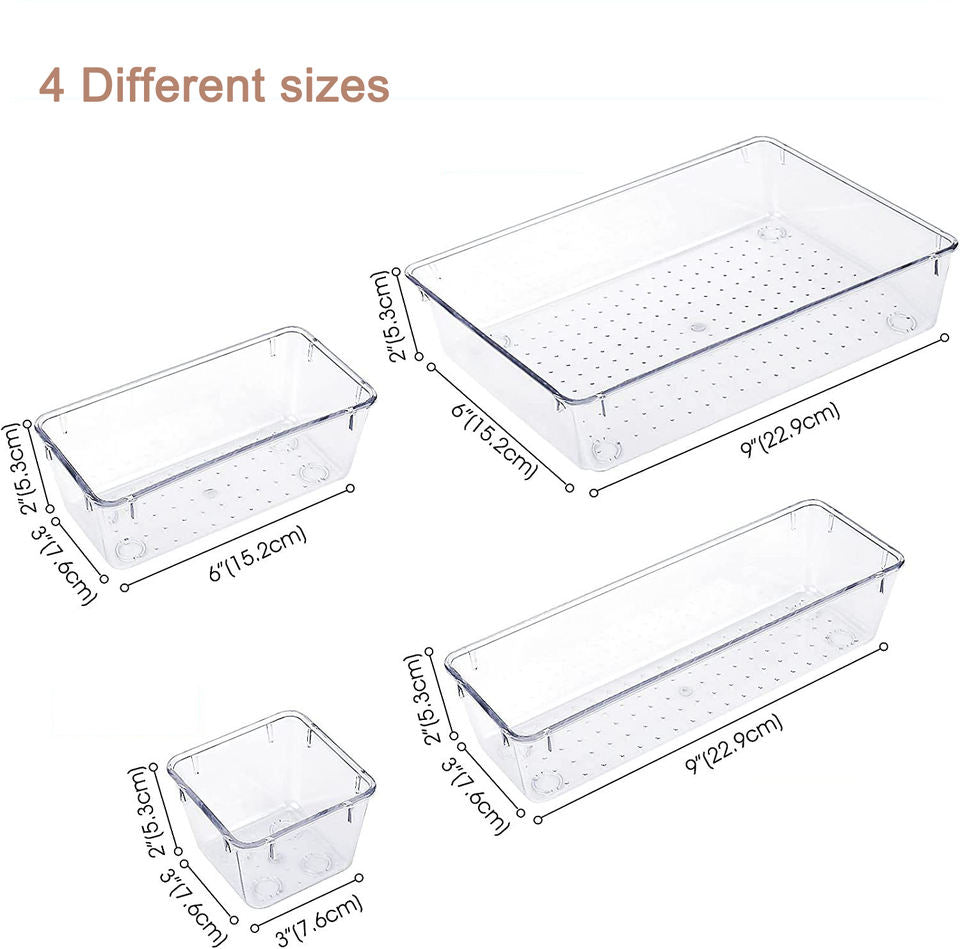 32-Piece Clear Kitchen Drawer Organizer Jewelry Storage Box Drawer Divider Organizer for Utensils/Stationery/Makeup Items