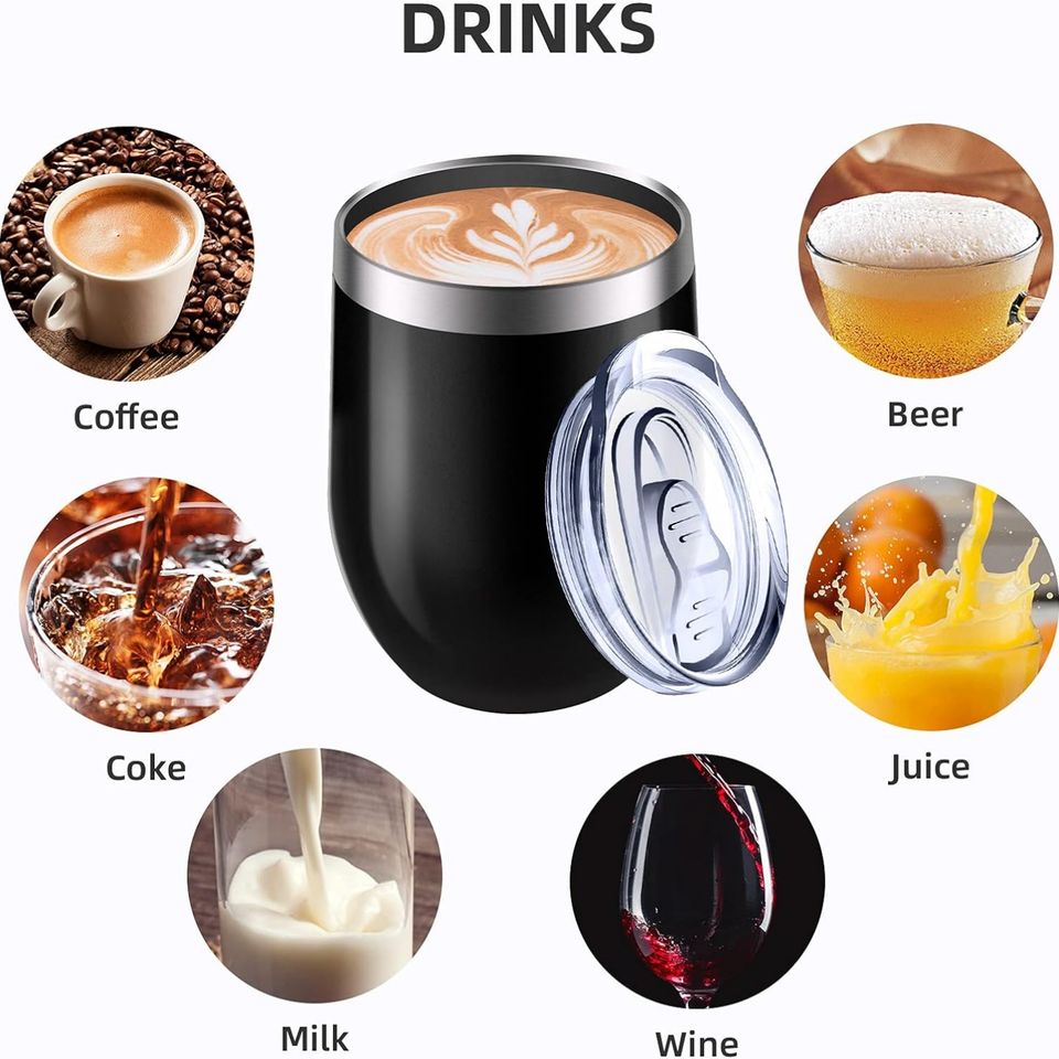 360ml/12oz Double-Wall Vacuum Thermal Eco-Friendly BPA-Free Egg Cup Lid 304 Stainless Steel Travel Wine Tumbler Hot Water