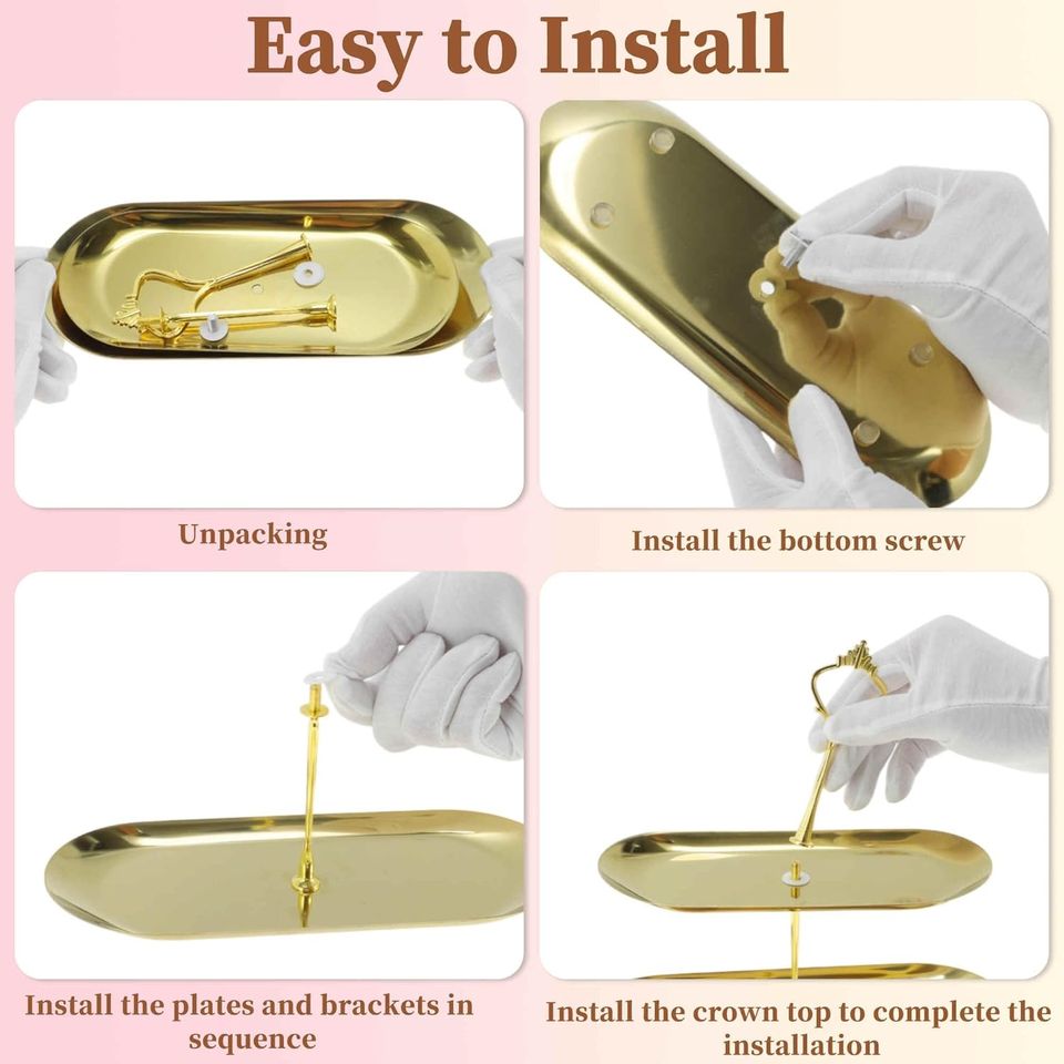 Luxurious Stainless Steel 2-Tier Oval Cake Stand for Home and Hotel