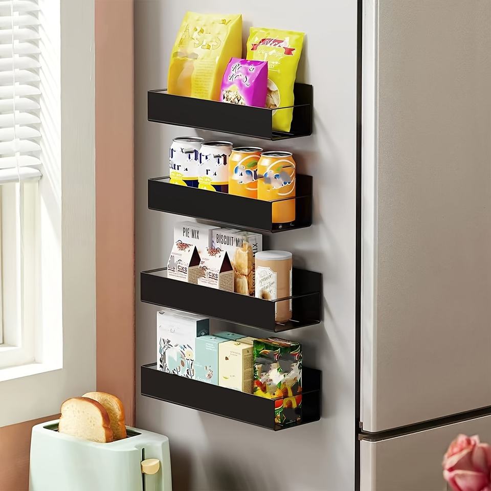 Magnetic Spice Rack - Space-Saving Kitchen Organizer for Refrigerator - Wall-Mounted Metal Organizer