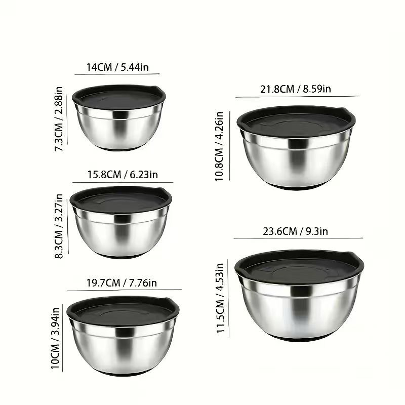 5-Piece Stainless Steel Mixing Bowl Set with Lids, Non-Slip Base, for Beating Eggs, Kneading Dough, Baking, Mixing, and Salad Preparation
