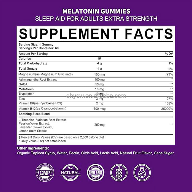 Private Label Melatonin Ashwagandha Vitamin B6 & Magnesium Gummies 10mg Sleep Support