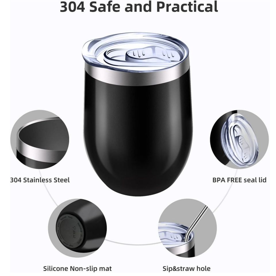 360ml/12oz Double-Wall Vacuum Thermal Eco-Friendly BPA-Free Egg Cup Lid 304 Stainless Steel Travel Wine Tumbler Hot Water