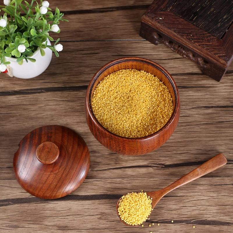 Rustic Wooden Spice Jar with Lid and Spoon