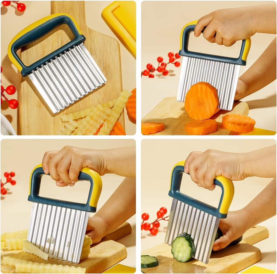 Manual Potato Chip Slicer Stainless Steel with PP Cover Modern Wave Blade Kitchen Tool