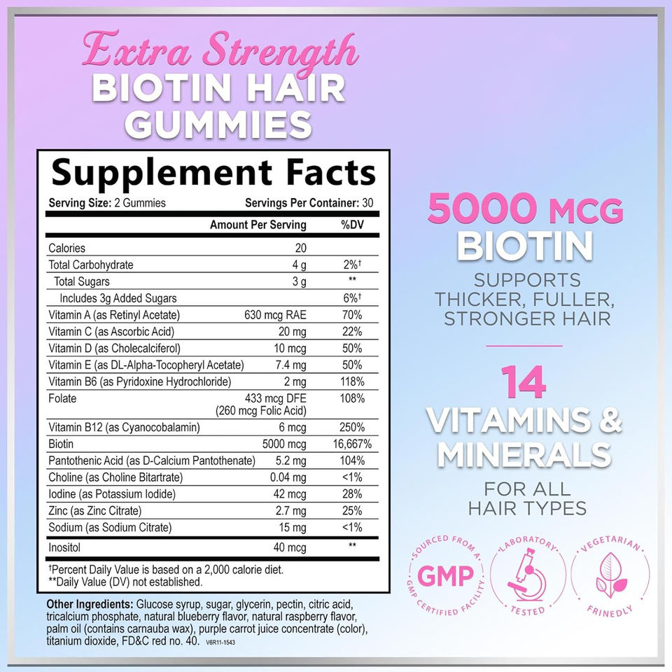 OEM Private Label Vegan Biotin Gummies for Healthy Hair, Skin & Nails Supplements Organic Vitamins for Adult Hair Growth