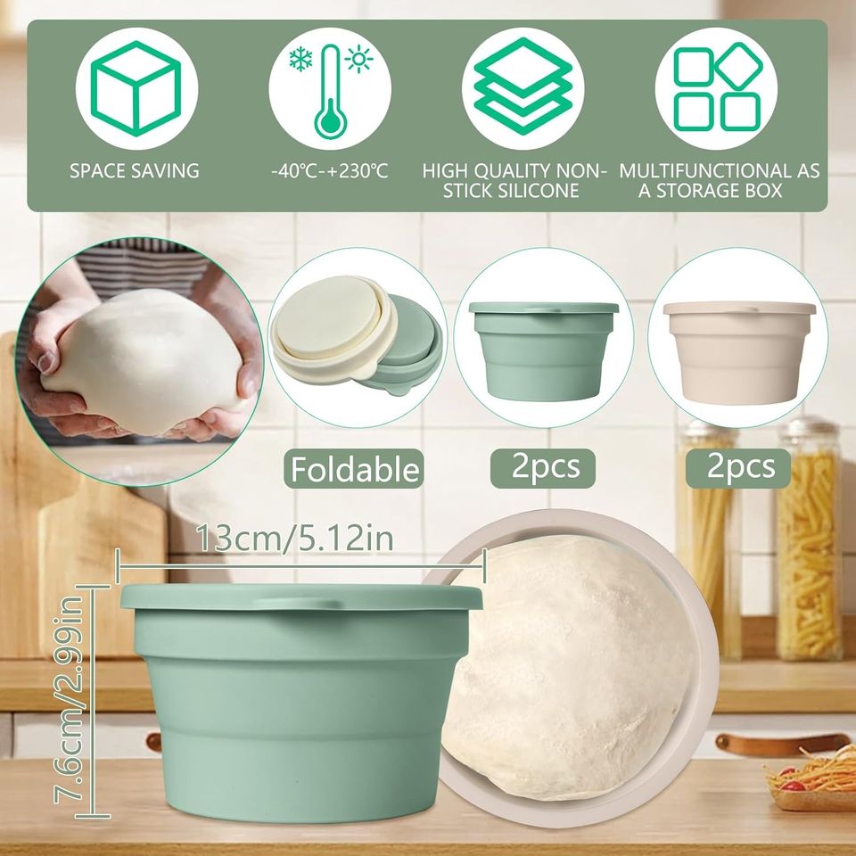 Stackable Silicone Pizza Dough Containers with Folding Lid