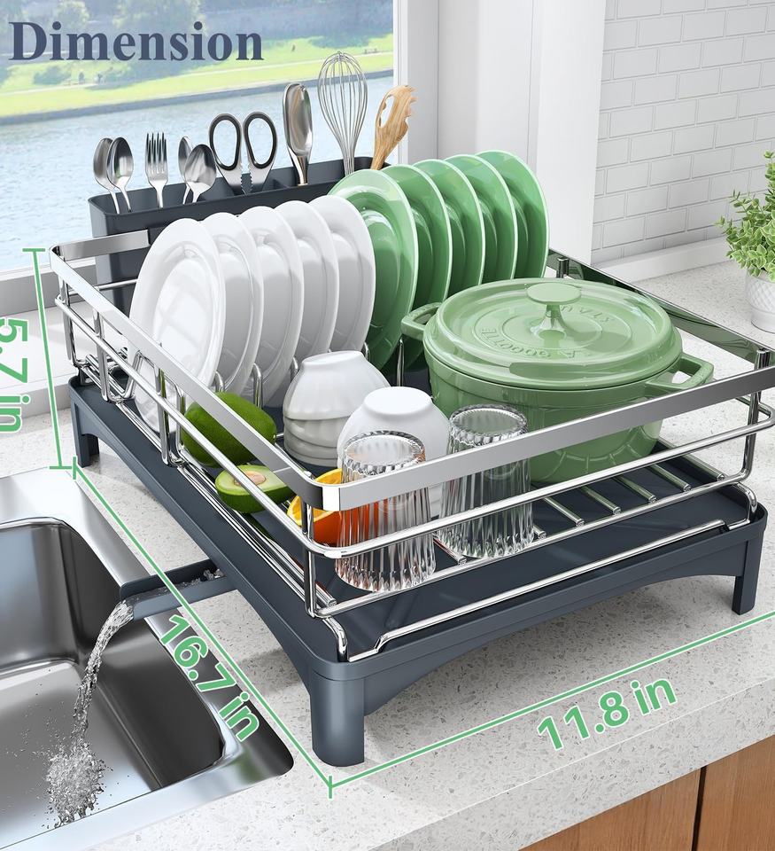 Stainless Steel Dish Drain Rack Organizer for Kitchen Countertop