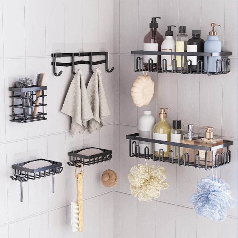 Modern Iron Wall-Mounted Bathroom Shelf for Kitchen Shower Home Use