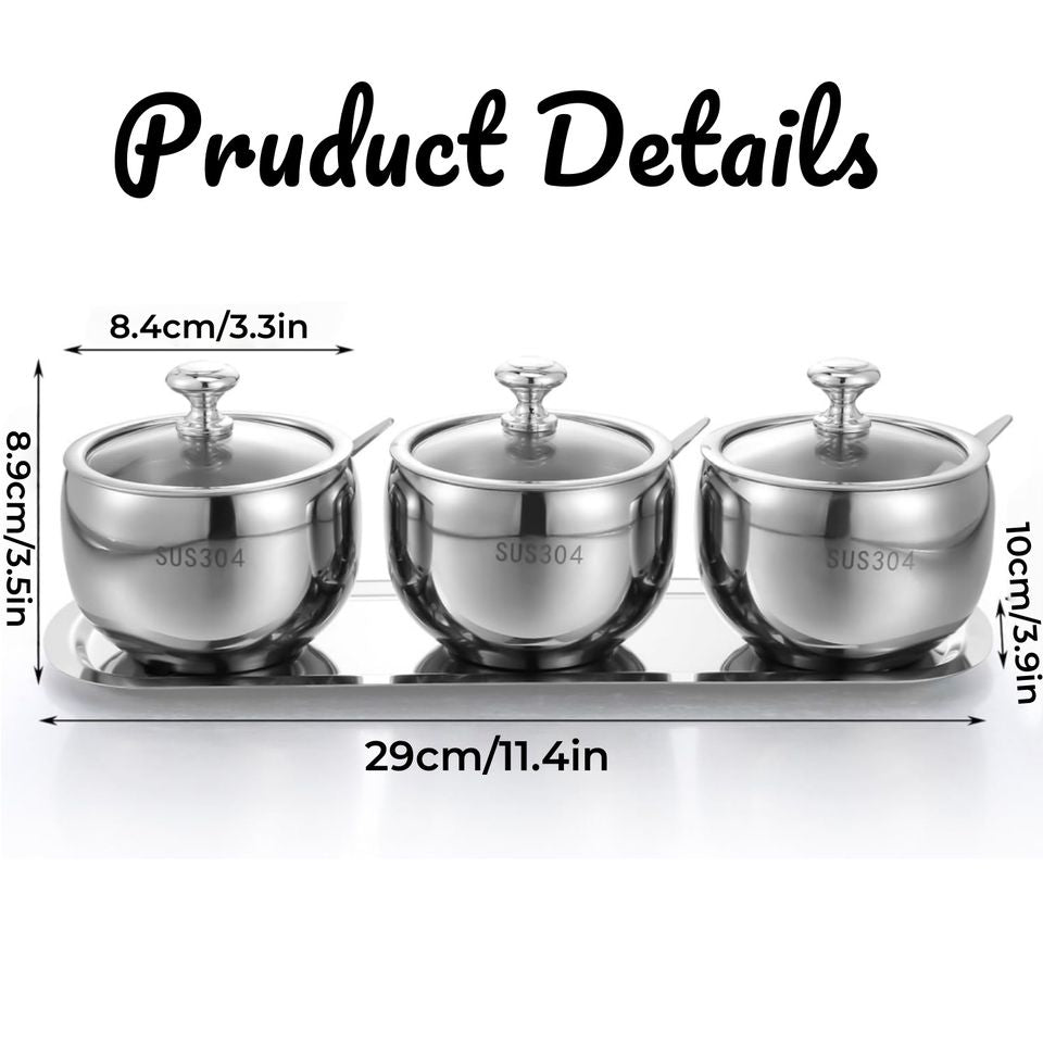 Stainless Steel Kitchen Spice Storage Bowls with Lid Spoon Herb Spice Tools Spice Holder Sugar Container Spice Organizer