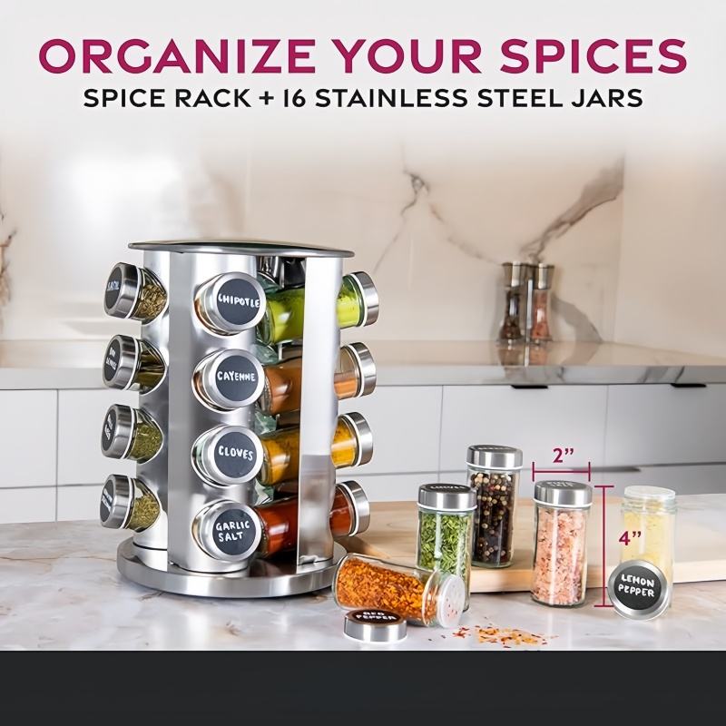 Rotating Spice Rack Set for Countertops, Kitchen Spice Organizer with Spice Jars