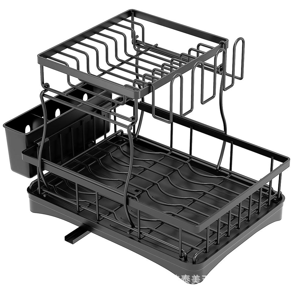 Kitchen Sink and Dish Rack with Removable Sink-Side Shelf and Utensil Storage Rack