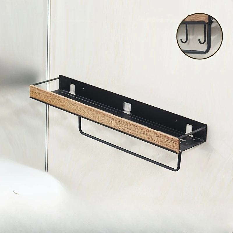 High-Quality Multifunctional Wall Shelf for Home Use No-Punch Shelves with Hanging Rod and Hooks Shower Shelf