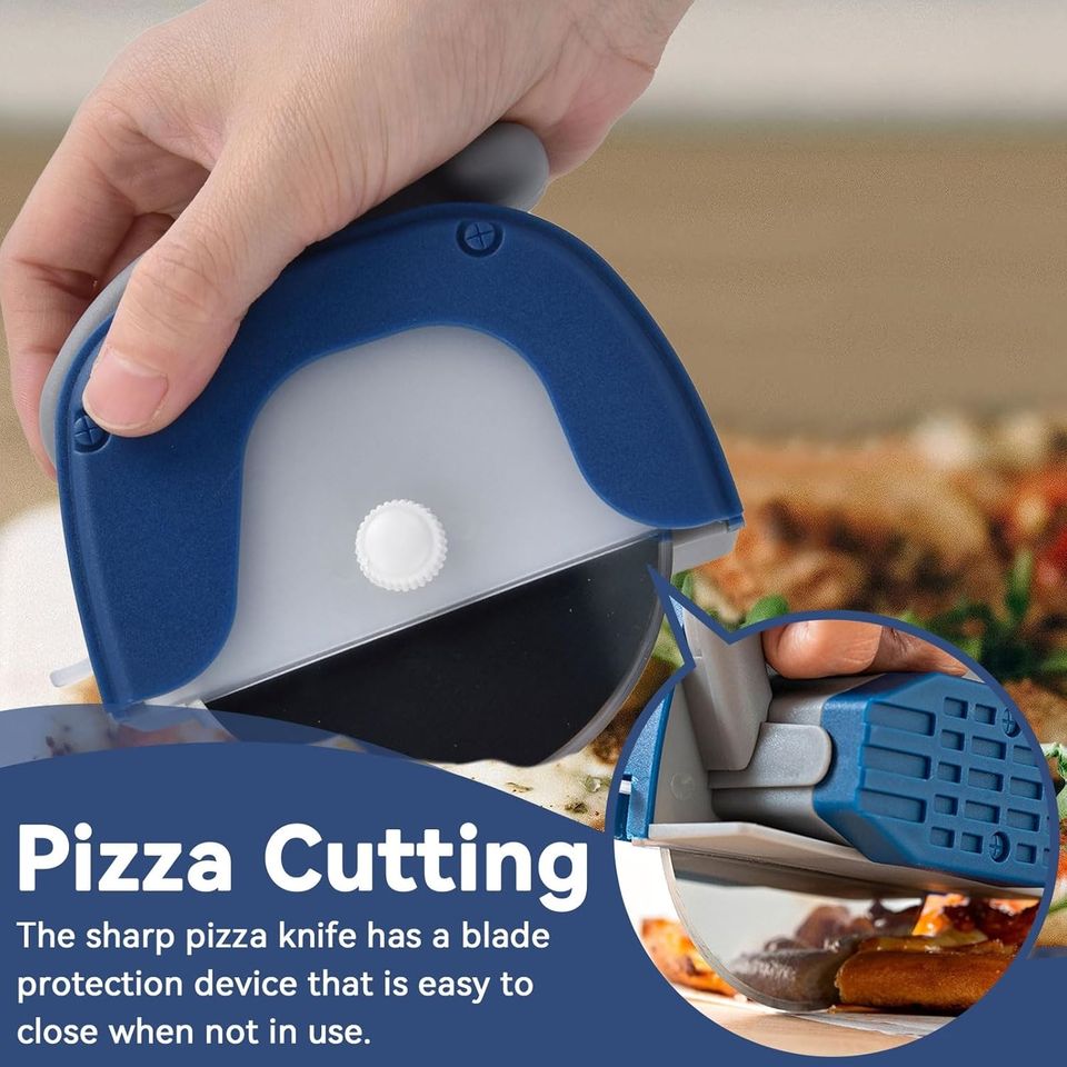 Stainless Steel Kitchen Tool Set with Pizza Cutter, Dough Roller, and Cutters