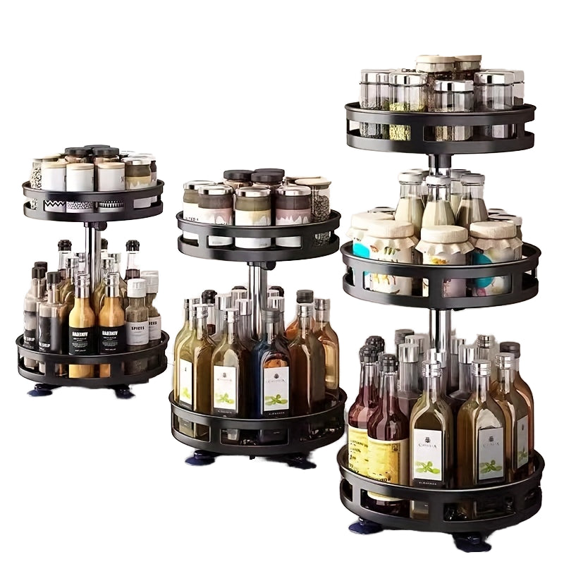 Adjustable 2-Layer Metal Storage Container, 360° Rotating Vertical Cabinet, Multi-Functional Spice Rack
