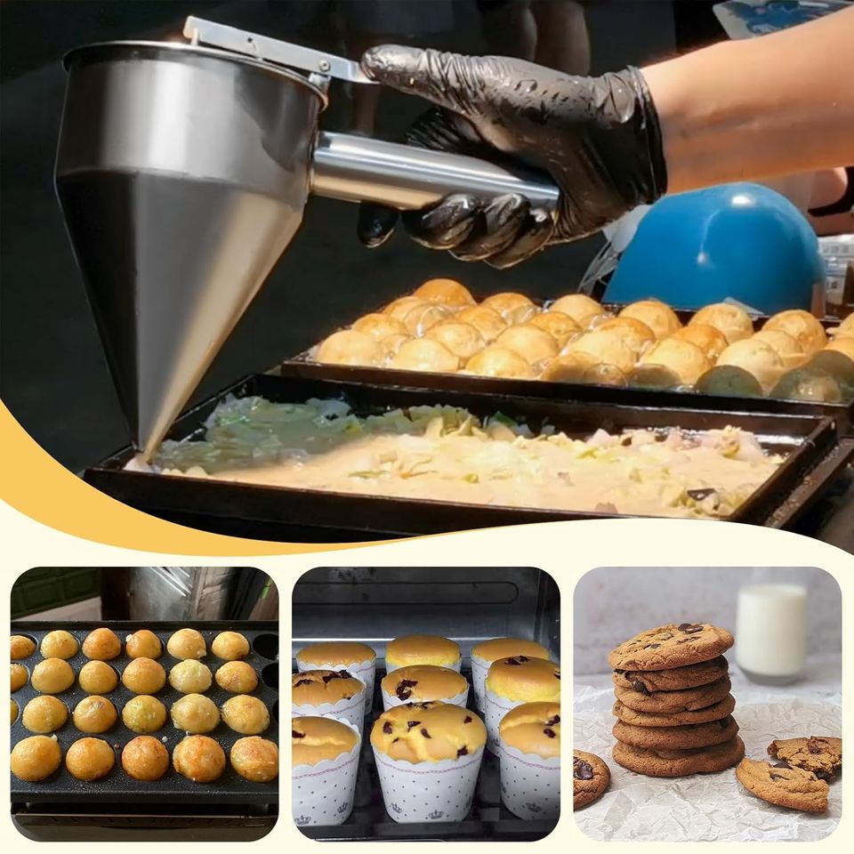 Stainless Steel Funnel for Cupcakes, Waffles, Cakes, Batter, Handheld Pancake Batter Dispenser and Mixer