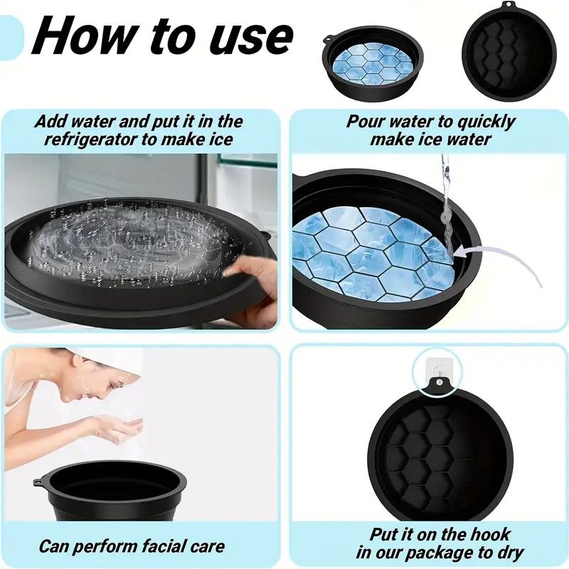 Collapsible Ice Basin with Built-In Ice Cube Tray - Portable Silicone Cooling Basin, Durable, Travel-Friendly Design