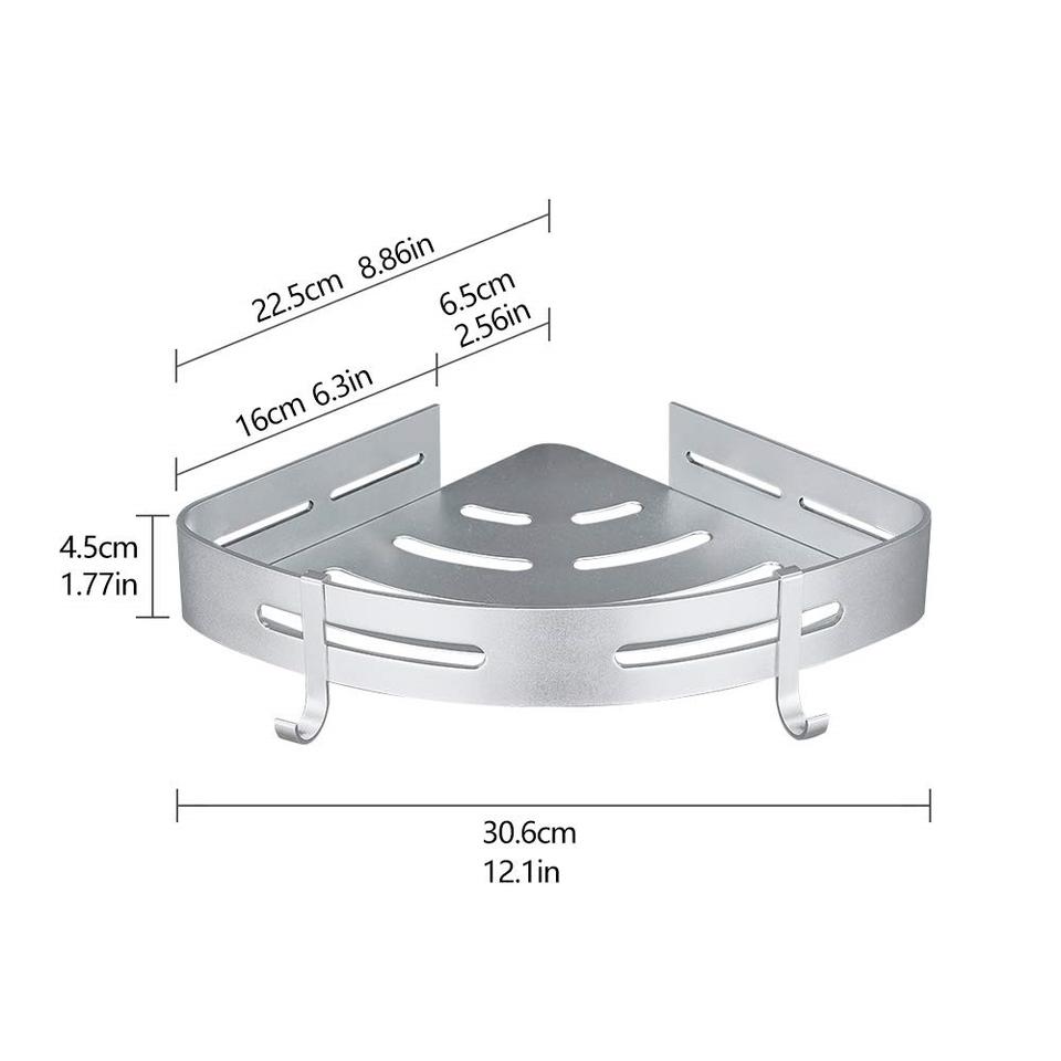 Aluminum Bathroom Corner Shelf with 4 Hooks