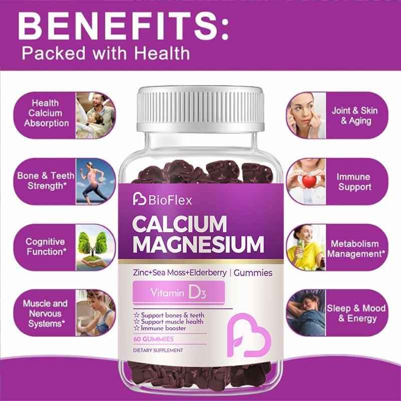 OEM Calcium-Magnesium Gummy Bears Plant-Based Calcium Supplement with Irish Moss & Elderberry for Bone, Muscle, Calm Mood, and Sleep Support